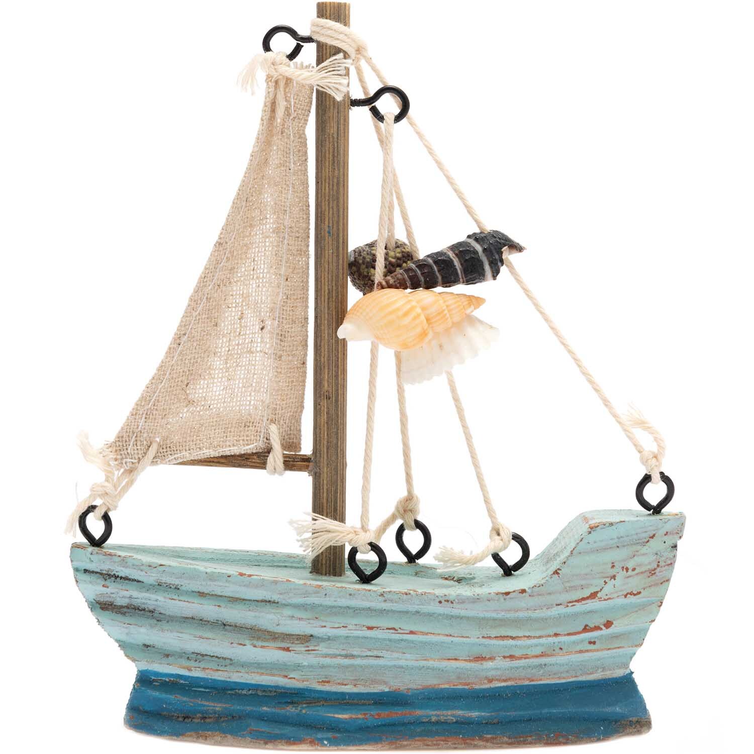 Segelboot mit Muscheln blau 12,5x10cm