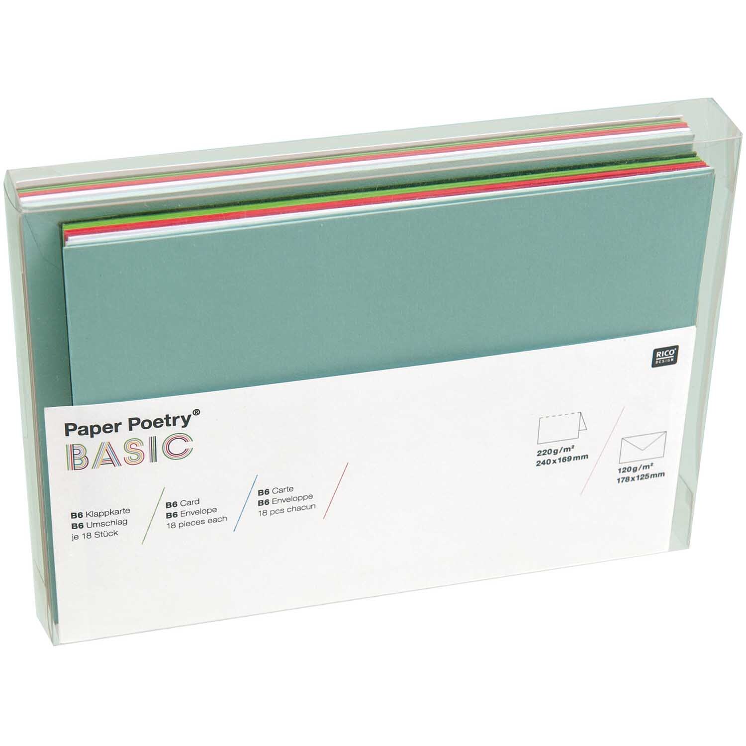 Paper Poetry Kartenset Basic grün-rot B6 36teilig