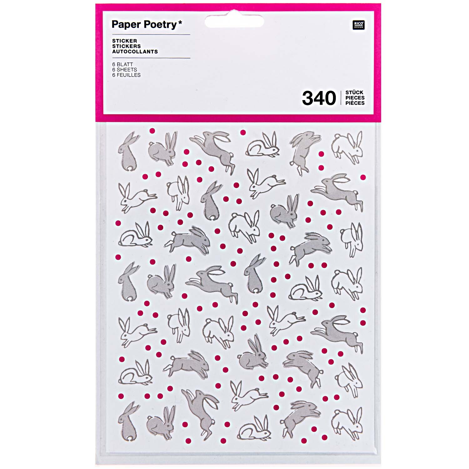 Paper Poetry Sticker Hasen 6 Blatt