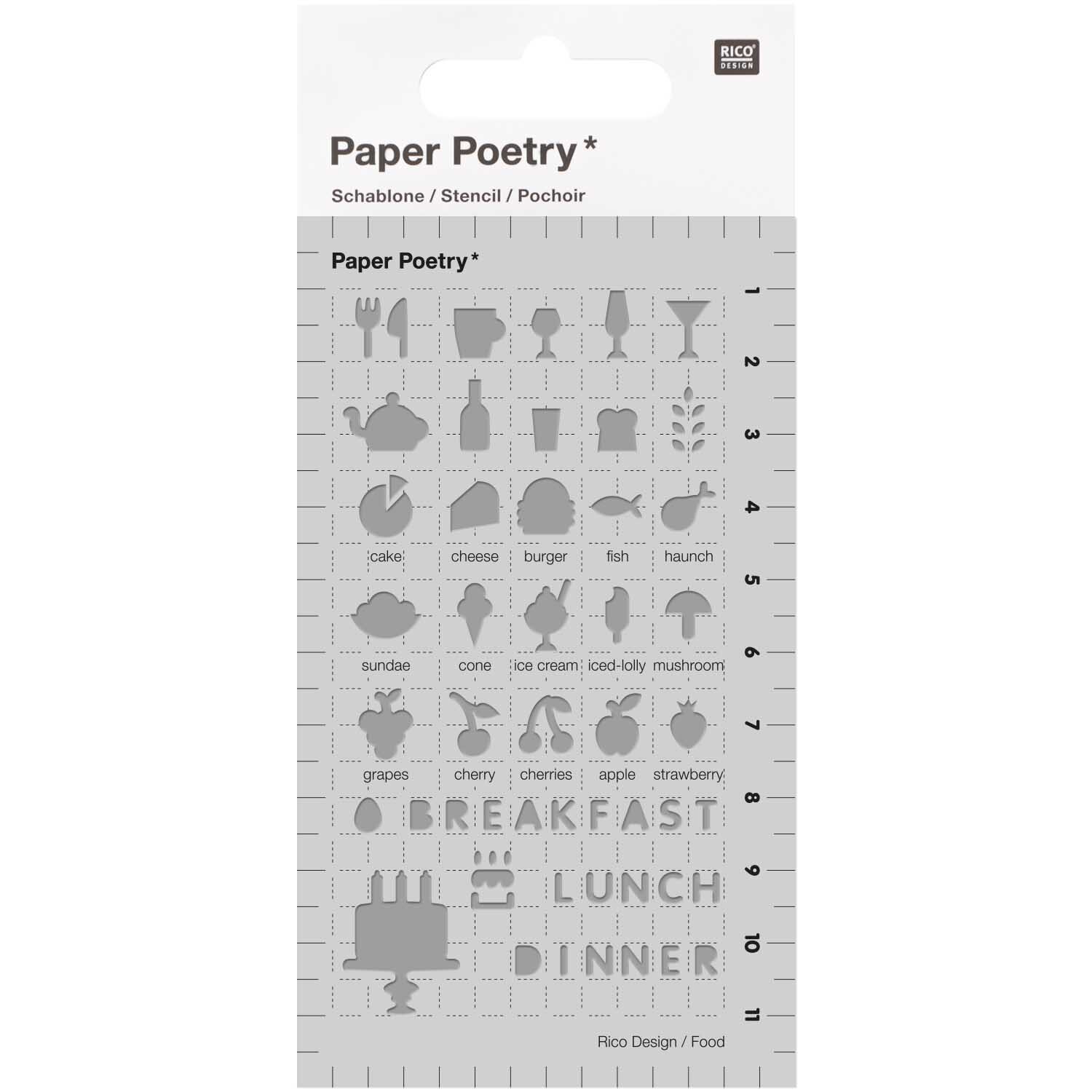 Paper Poetry Bullet Diary Schablone Food 7x12cm