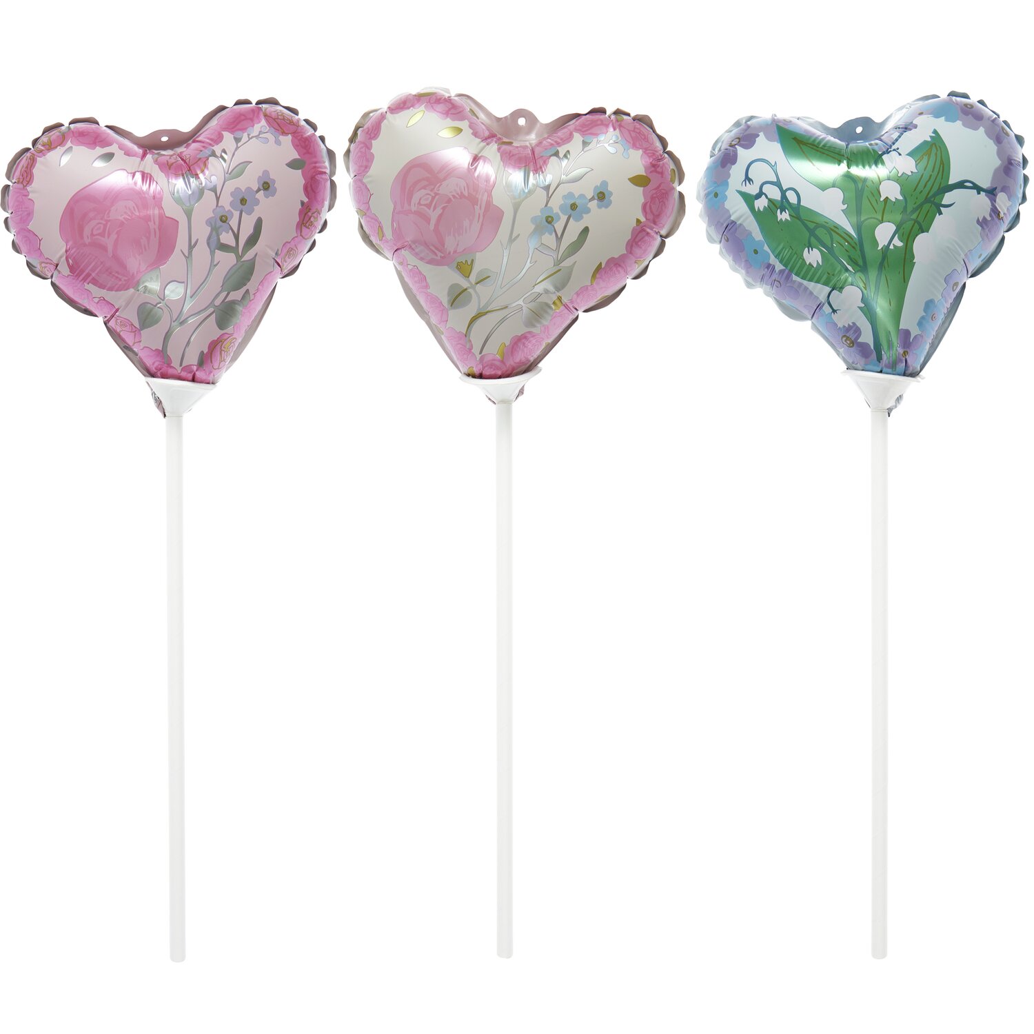 Mini-Folienballon Set Herzen mit Blumen