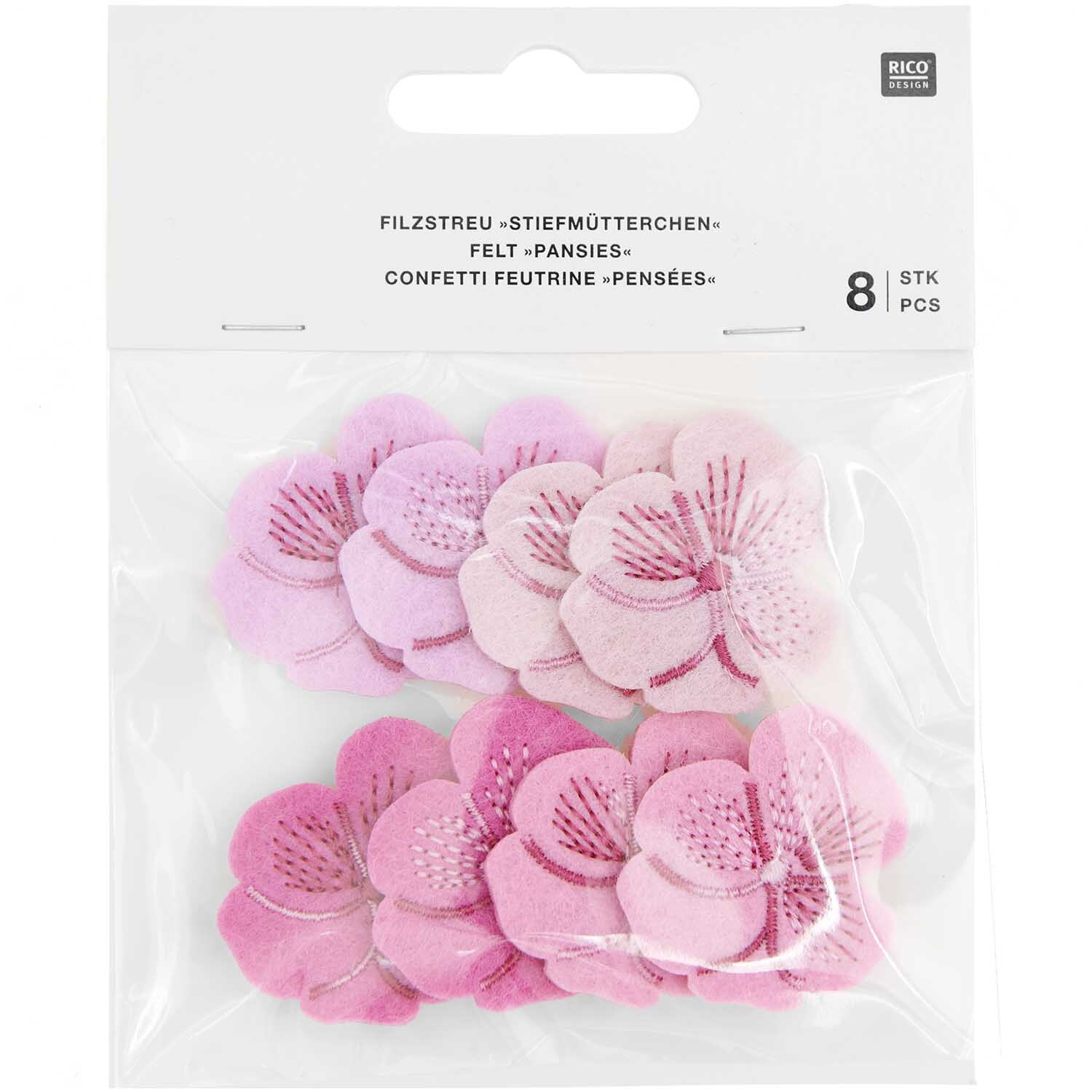 Filzstreu Stiefmütterchen bestickt Rosa