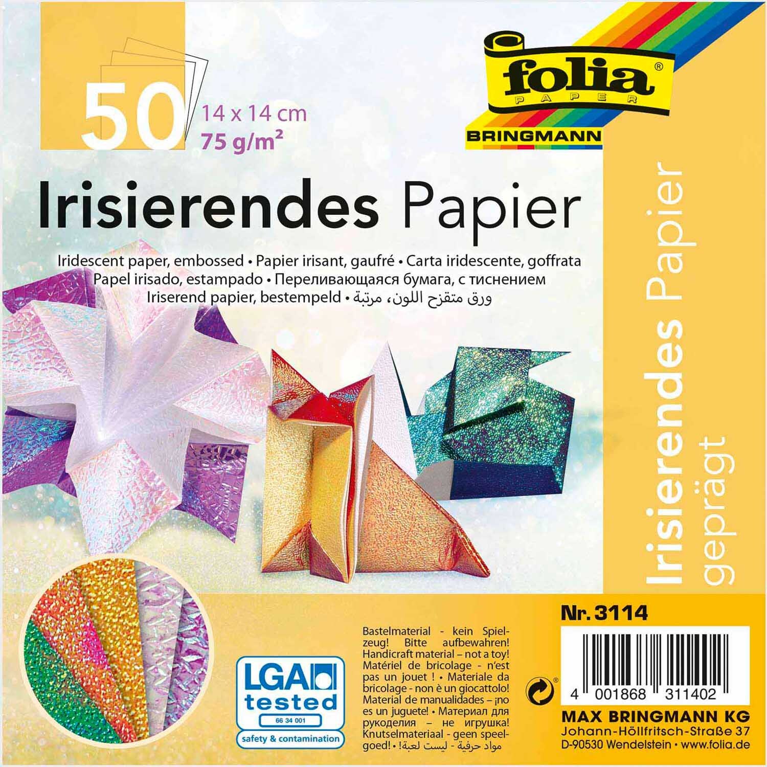 Faltblätter irisierend 14x14cm 50 Blatt