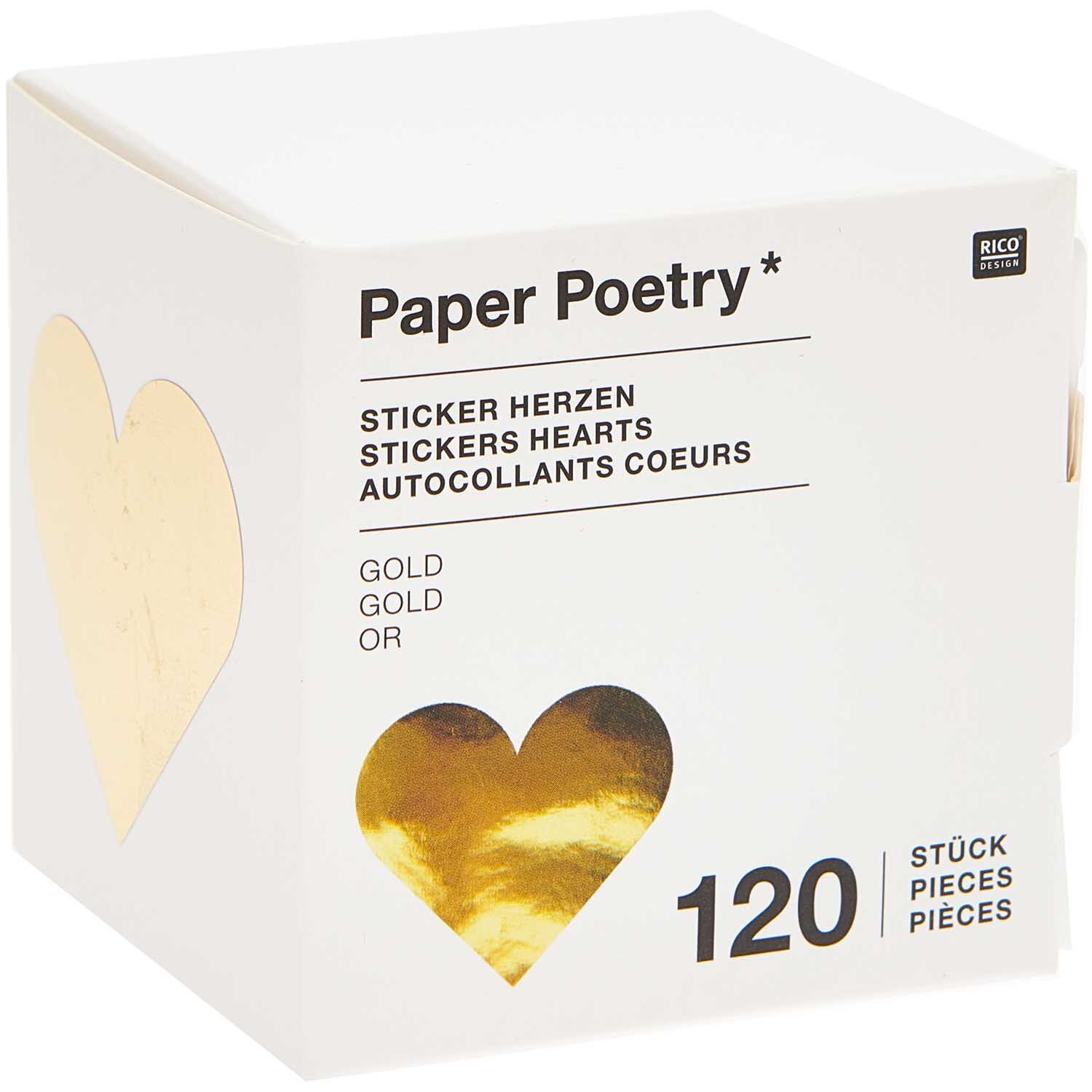 Paper Poetry Sticker Herzen 5cm 120 Stück auf der Rolle Hot Foil