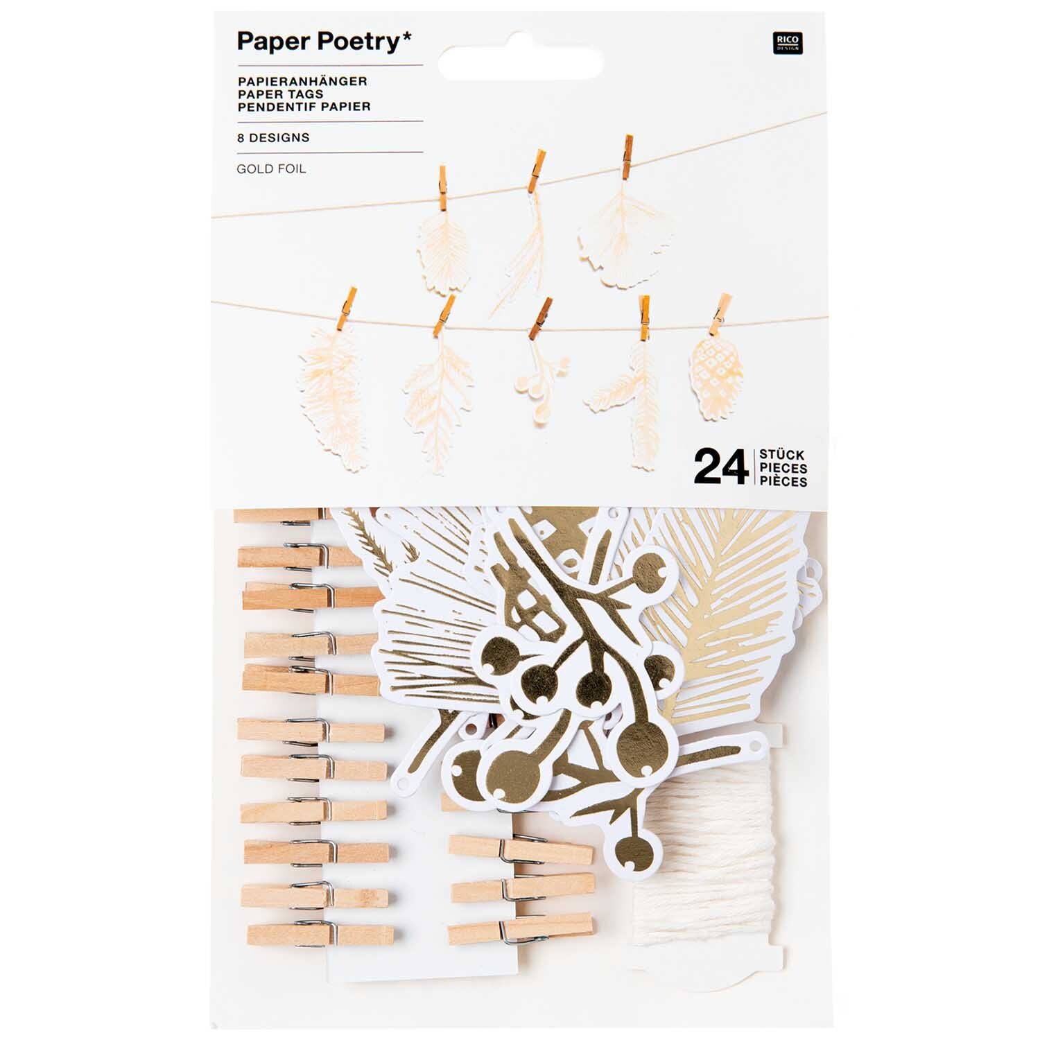 Paper Poetry Papieranhänger Nostalgic Christmas Zweige gold 24 Stück