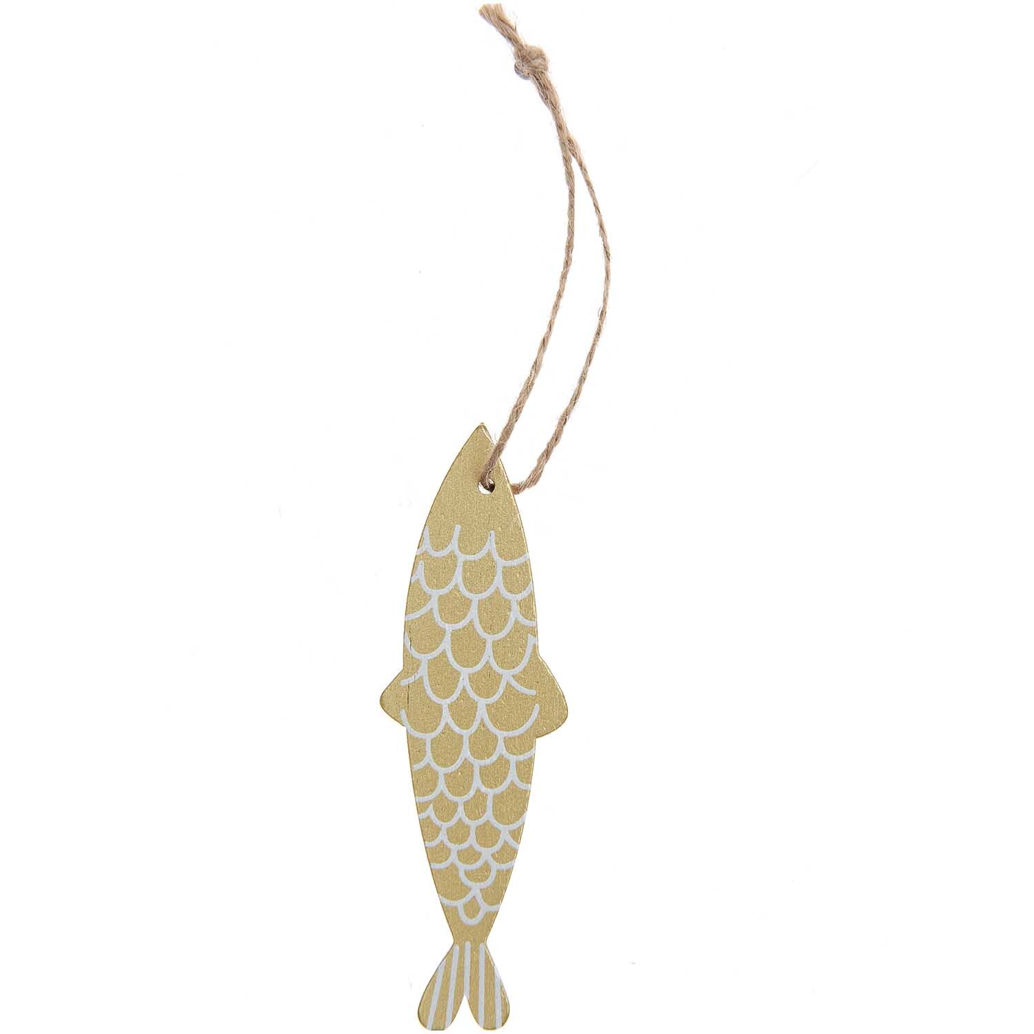 Holzhänger Fisch schmal gold-weiß 3,3x11cm