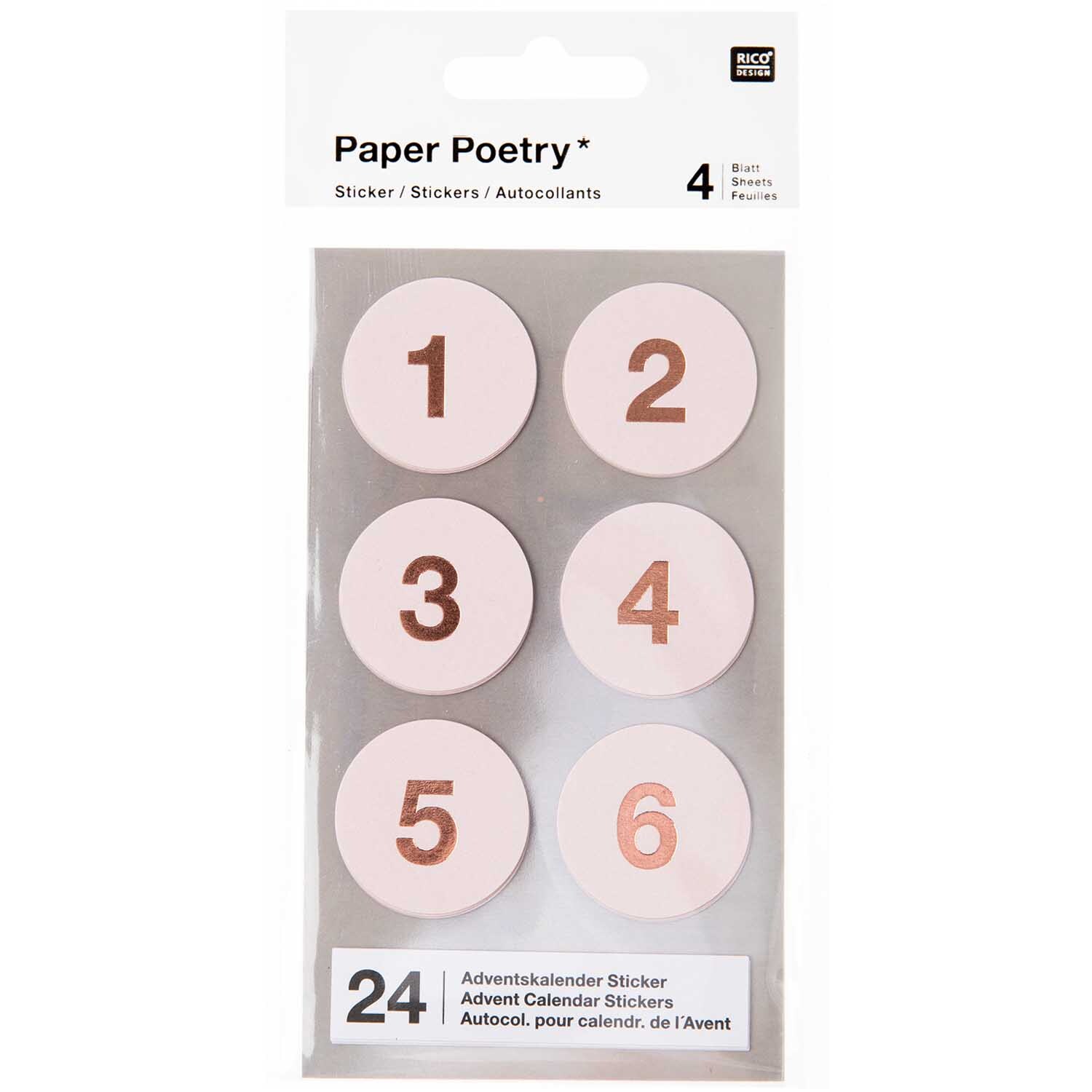 Paper Poetry Adventskalender Sticker Zahlen 1-24