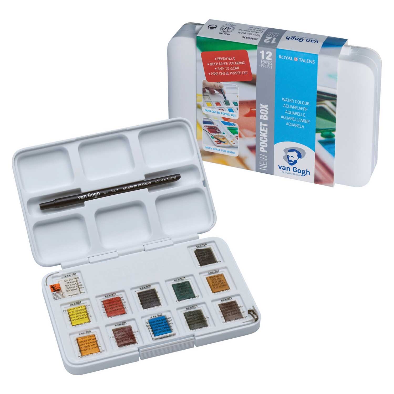 Aquarell Set mit Pinsel 12 Näpfchen