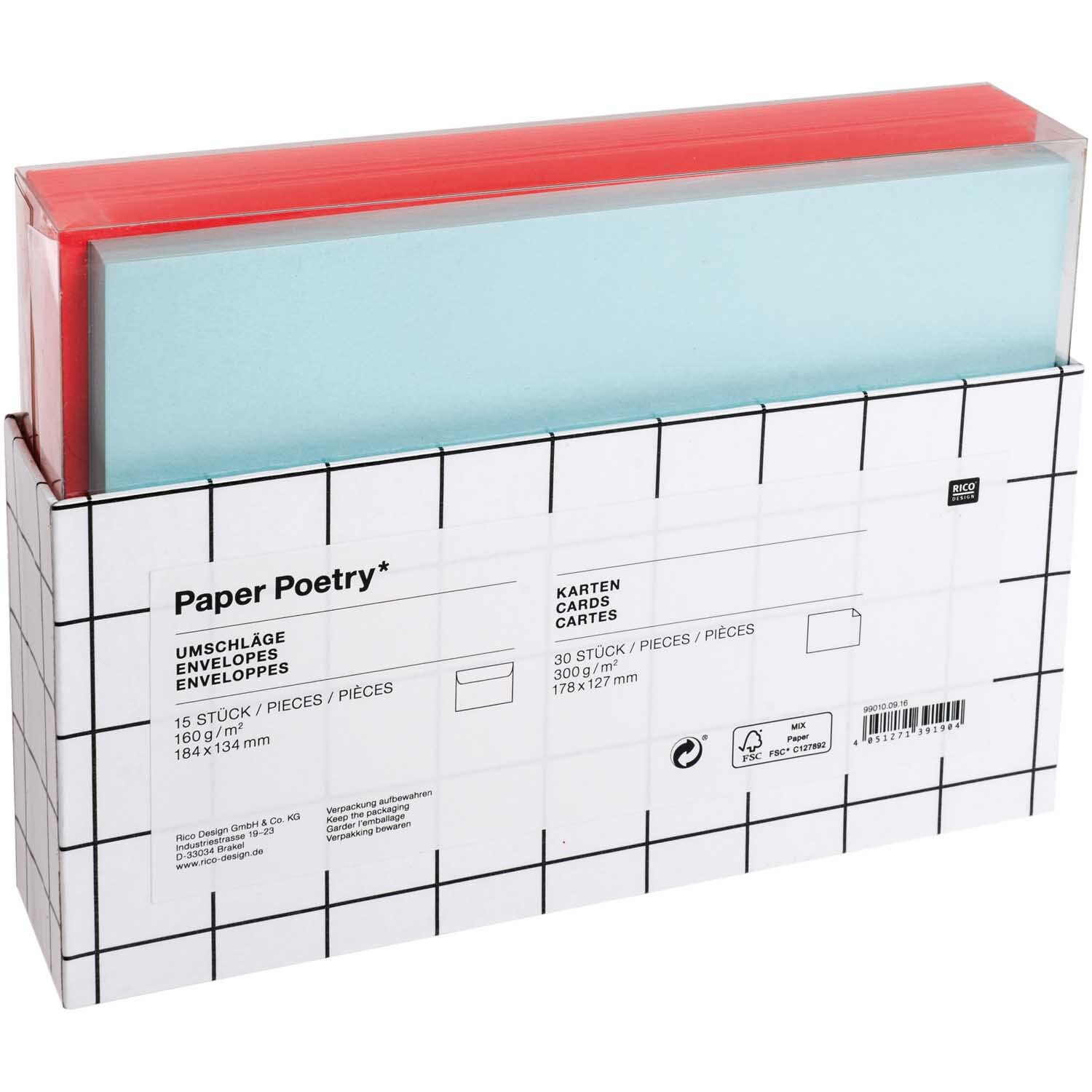 Paper Poetry Kartenset rot-mint 46teilig