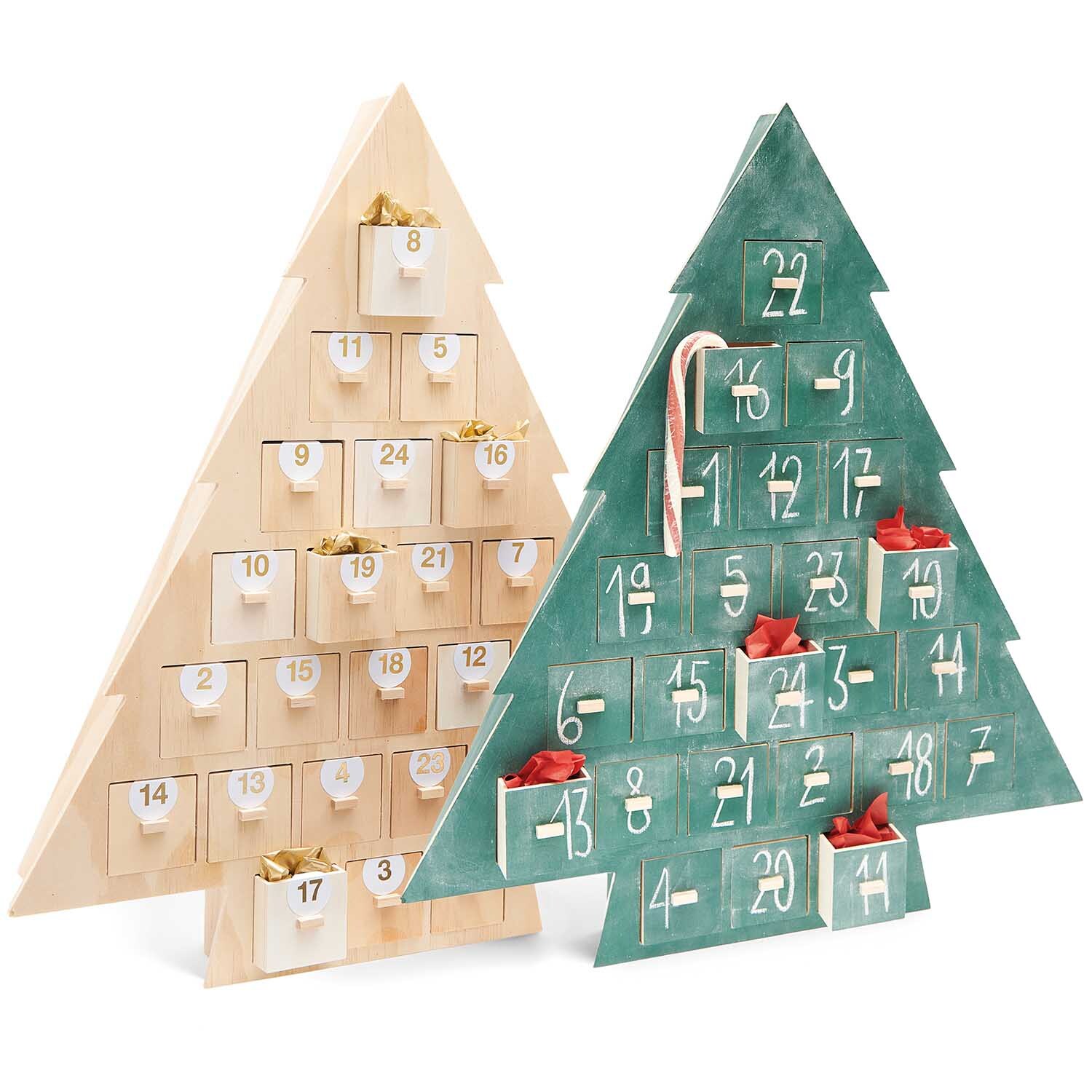 Adventskalender Tanne aus Holz 45x51x5cm