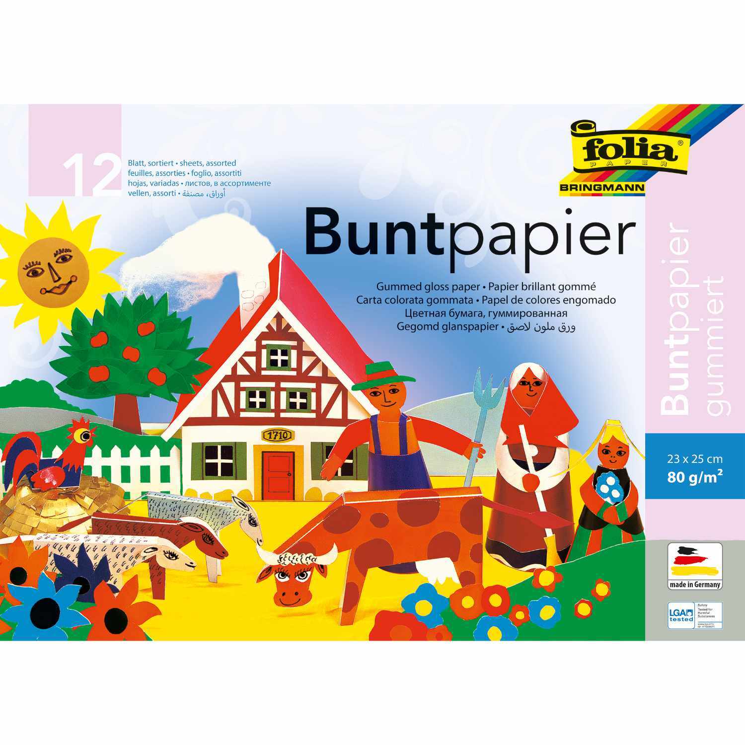 Buntpapier-Heft gummiert, 23x25cm 12 Blatt