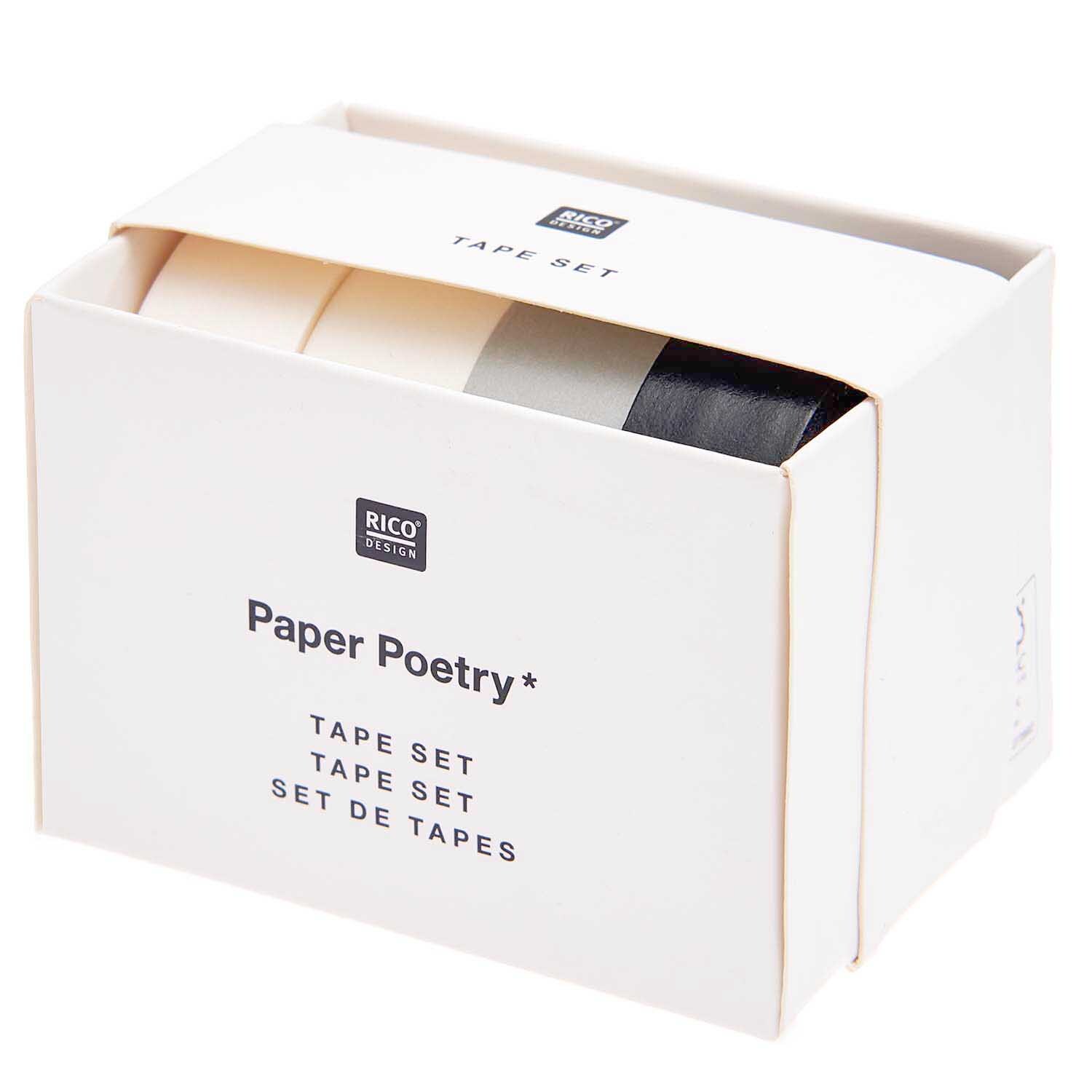 Paper Poetry Tape Set schwarz-weiß 15mm 10m 4teilig