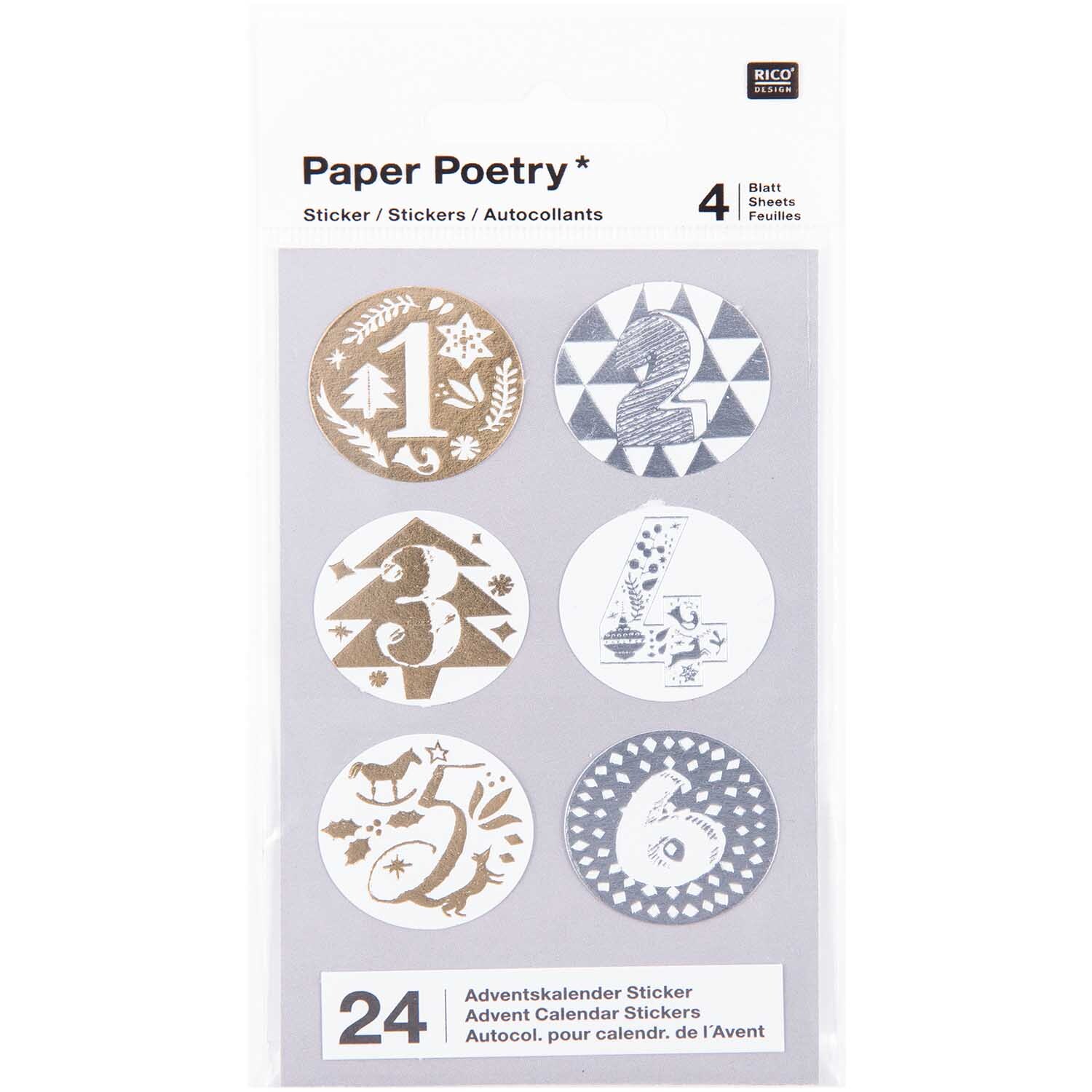 Paper Poetry Adventskalender Sticker gold-silber 24 Stück