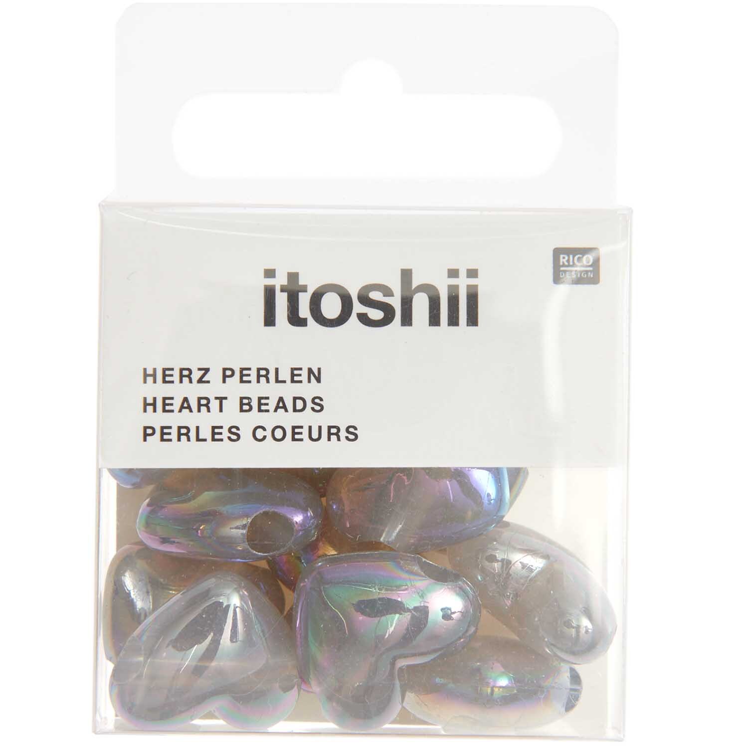 itoshii Herz Perlen holographisch grau 17x15x9mm 12 Stück