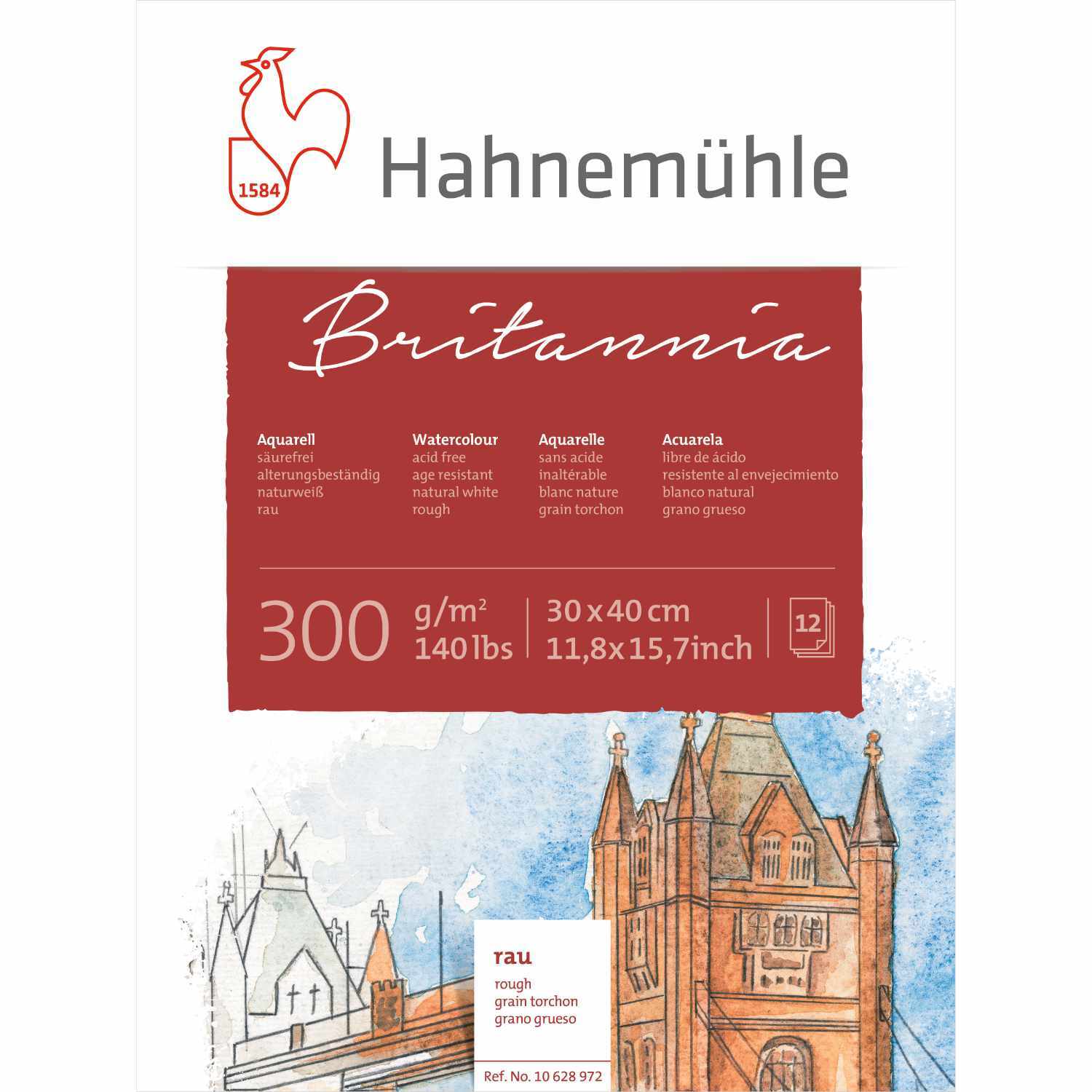 Aquarellblock Britannia rau 300g/m² 12 Blatt