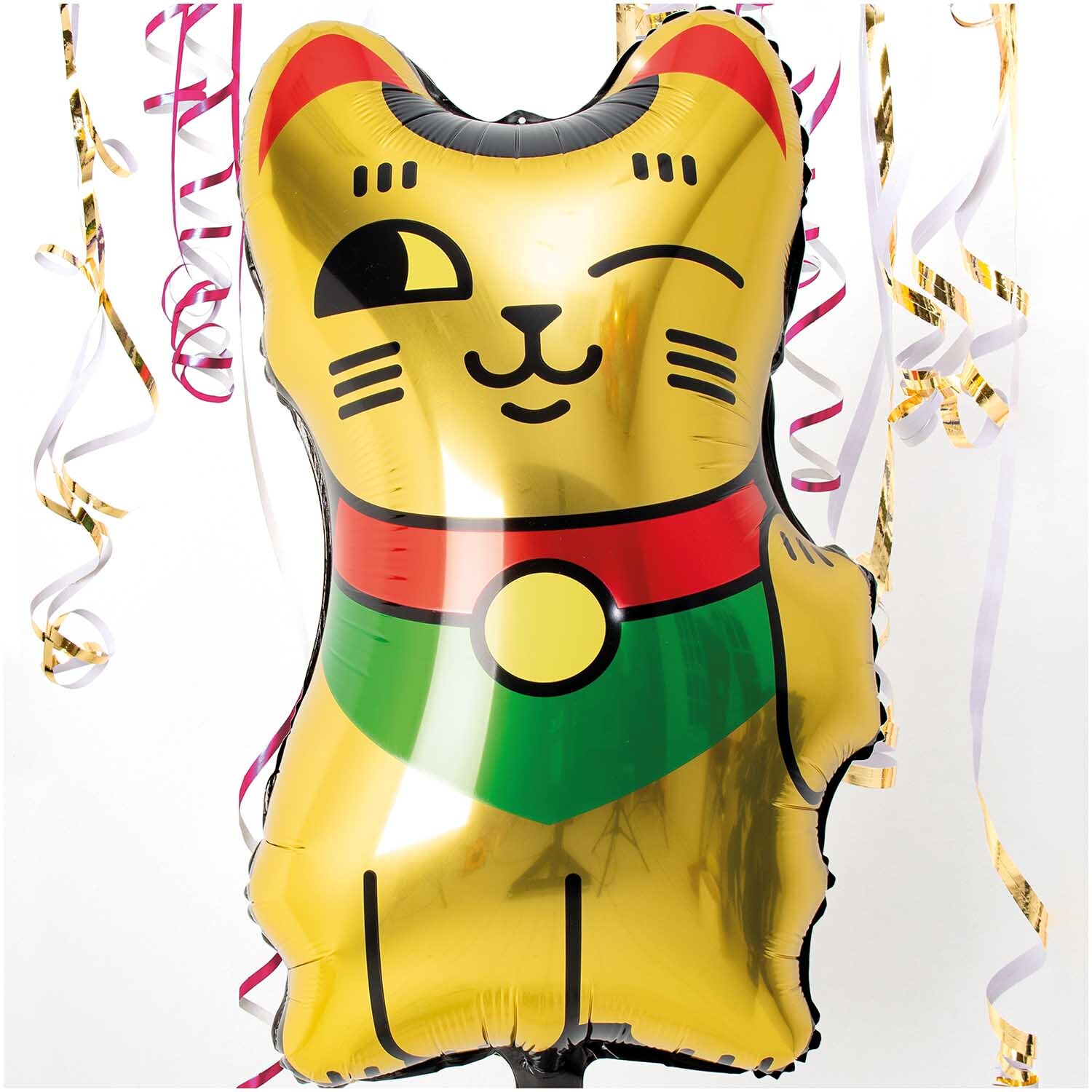 Folienballon Winkekatze gold 36x70cm