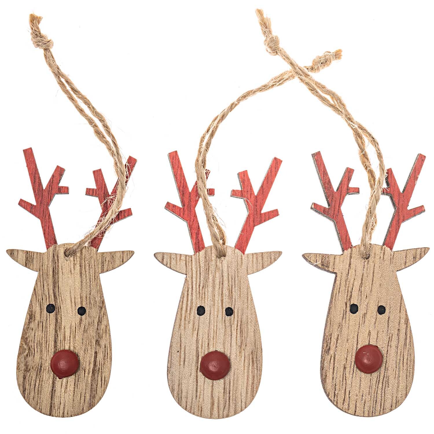 Rentier-Anhänger Rudolph natur-rot 7x3,5cm 6 Stück