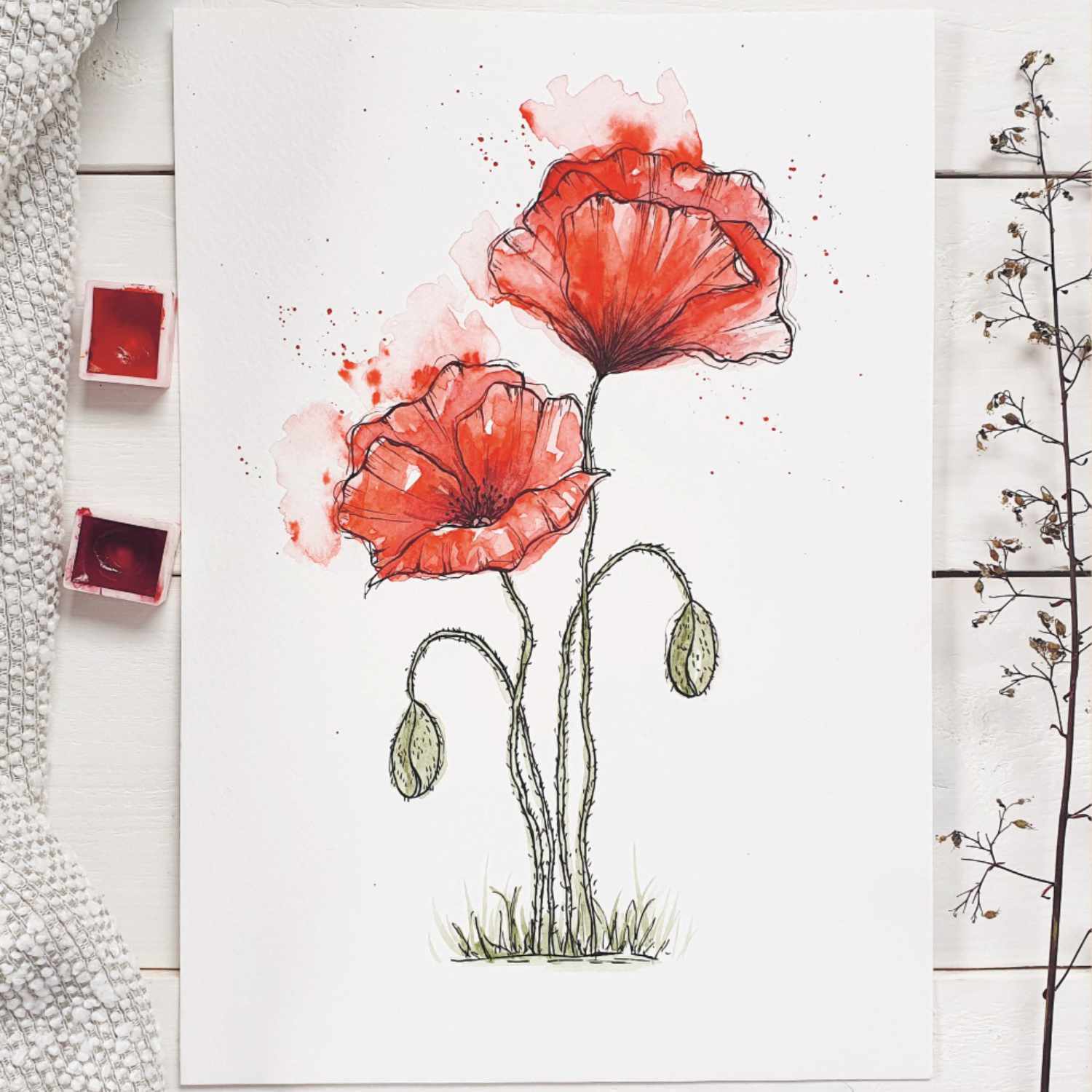 Anleitung Watercolor Mohnblume