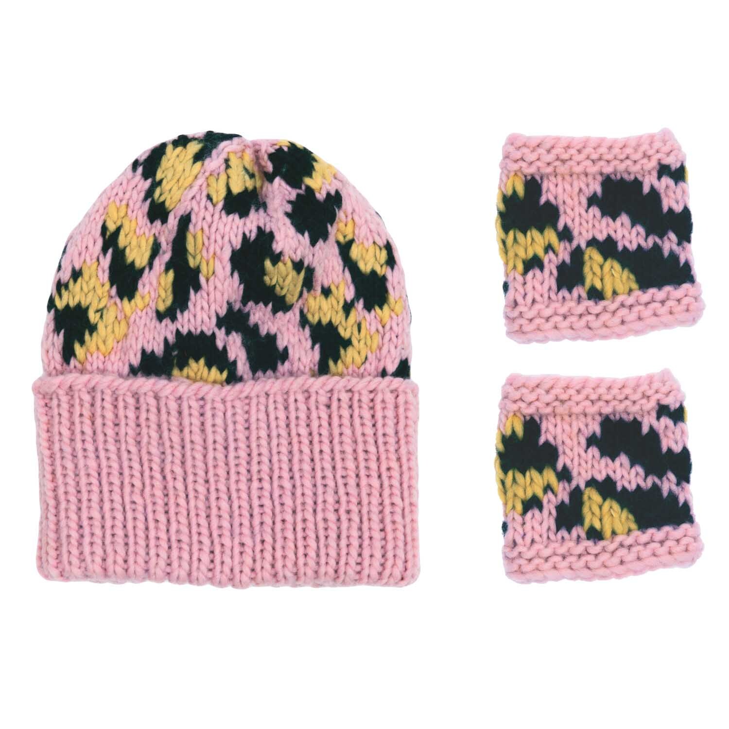 Strickset Leo Mütze & Pulswärmer rosa