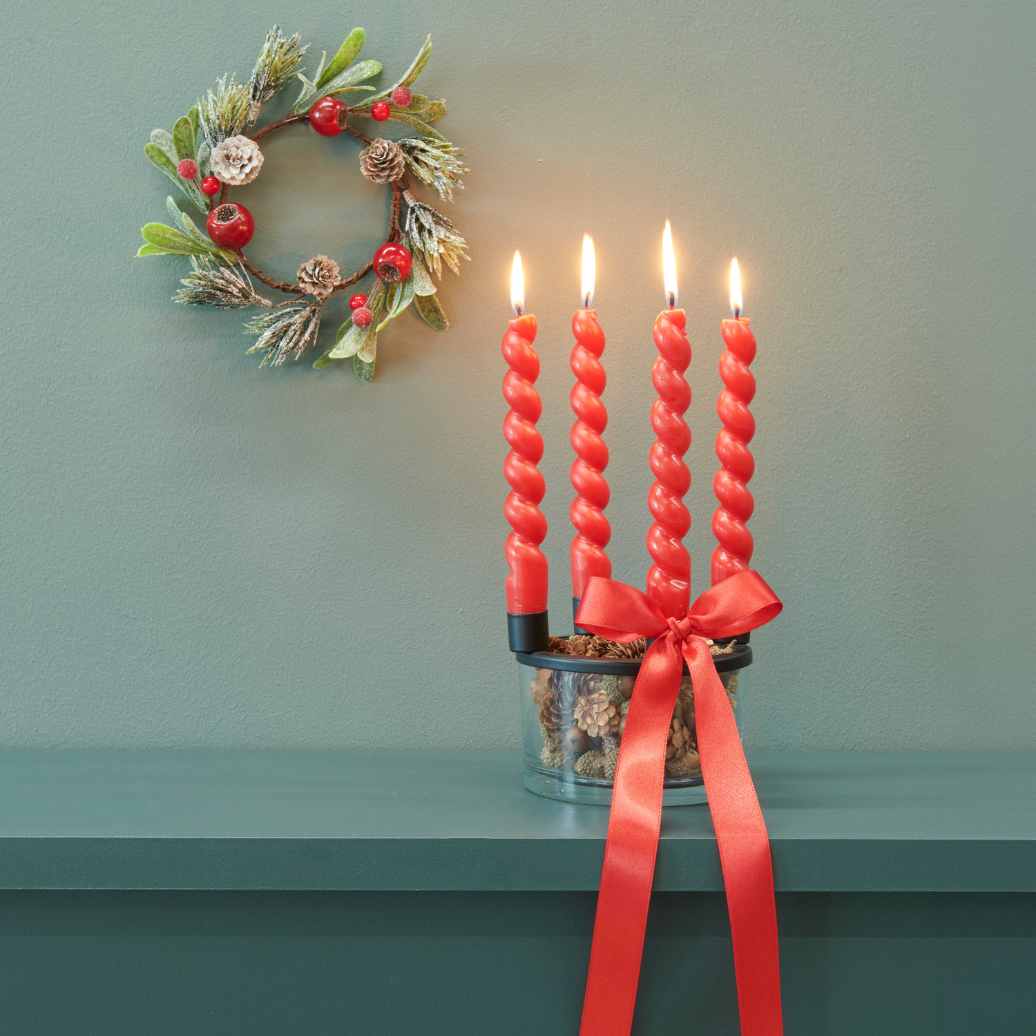 Advent-Metallkerzenhalter mit Glasvase