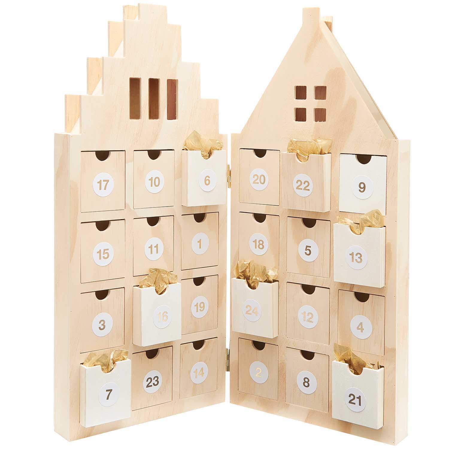 Adventskalender Haus aus Holz 46,5x51x5cm