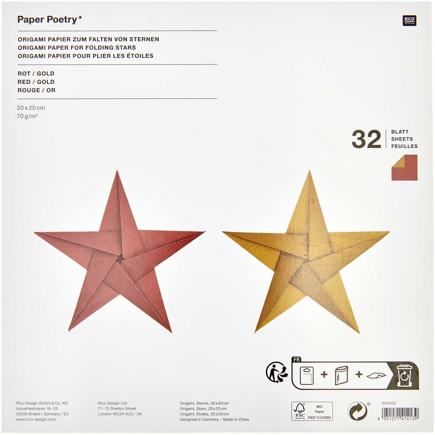 Paper Poetry Origami rot-gold 32 Blatt