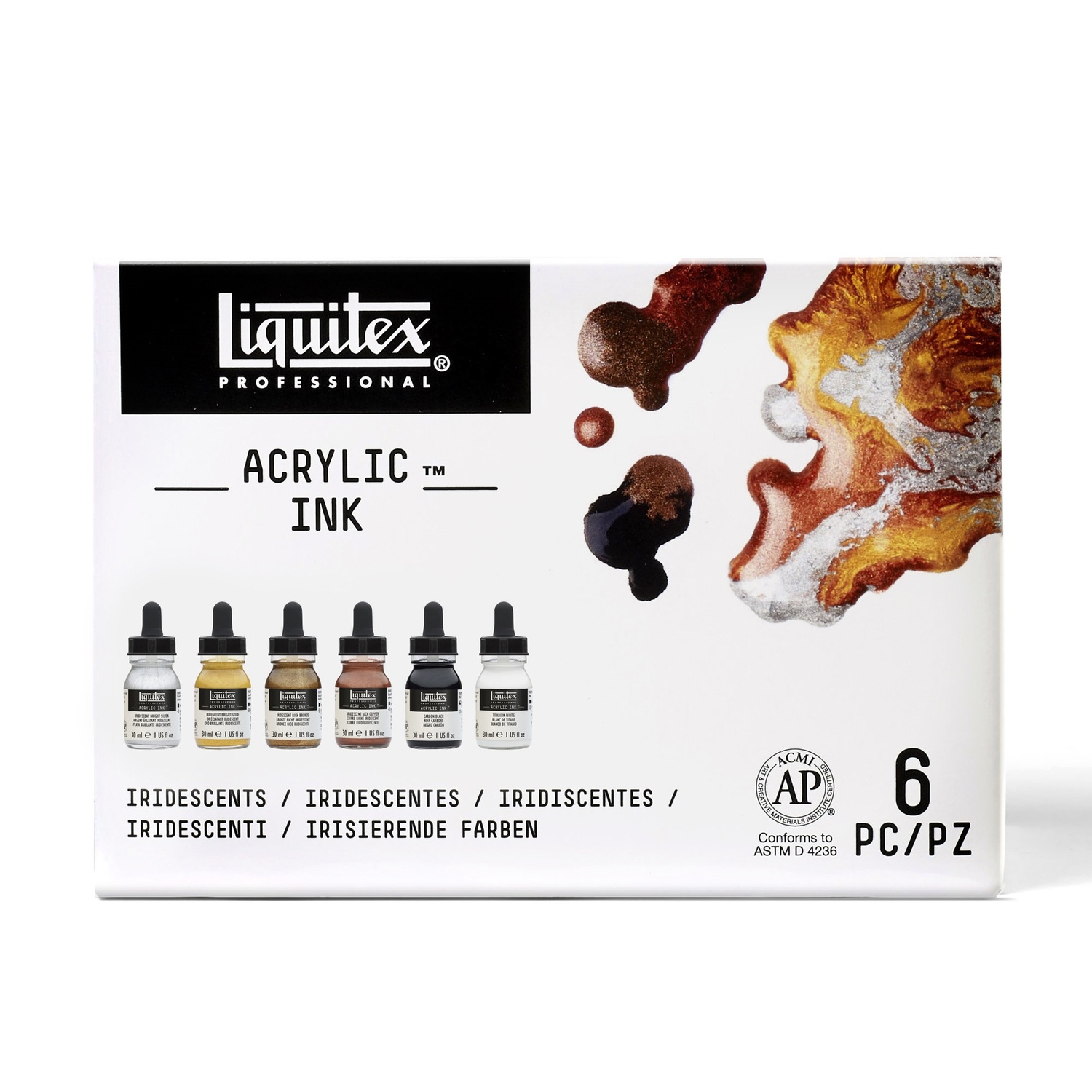 Ink flüssige Acrylfarbe Set Metallic 6x30ml