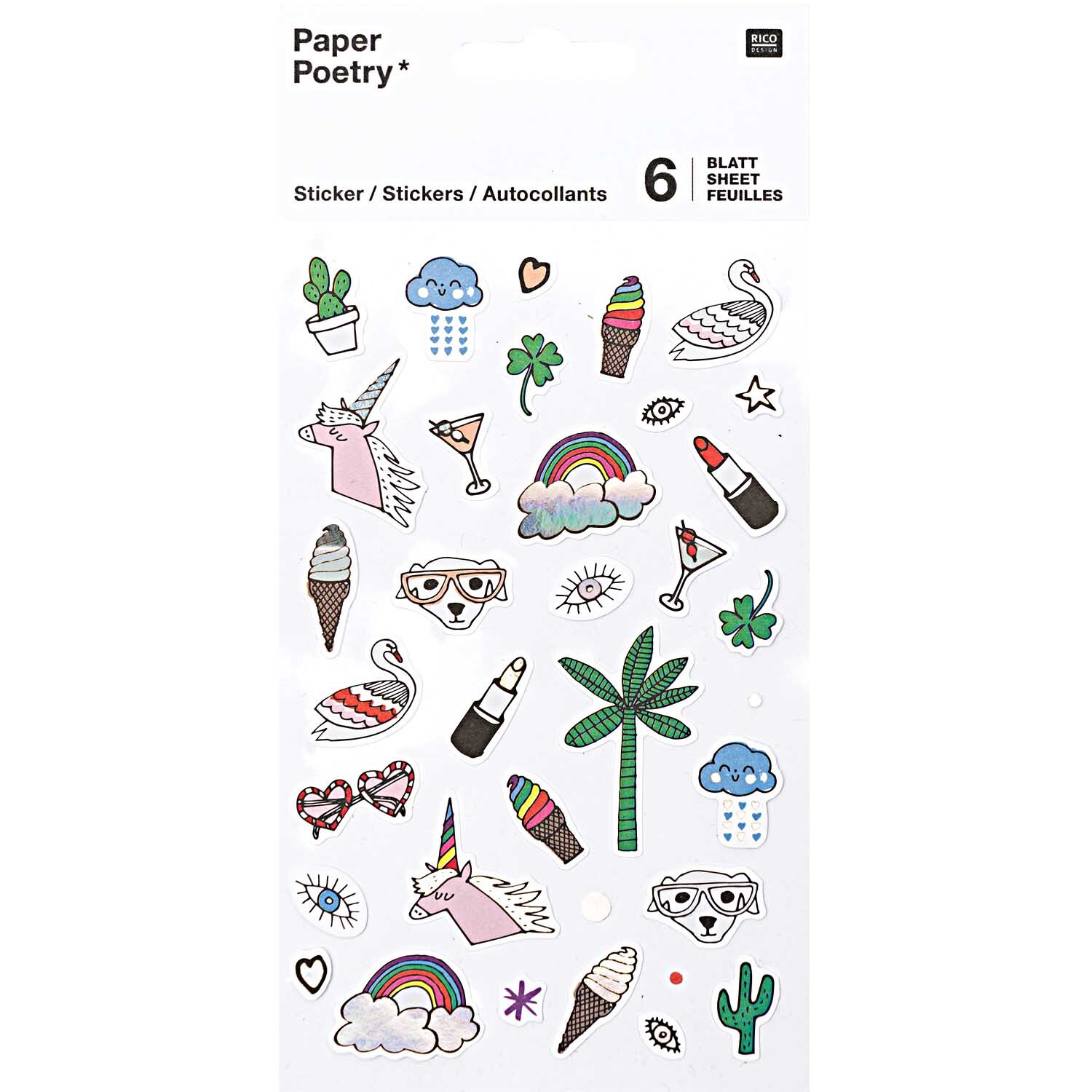 Paper Poetry Sticker Regenbogen 6 Blatt