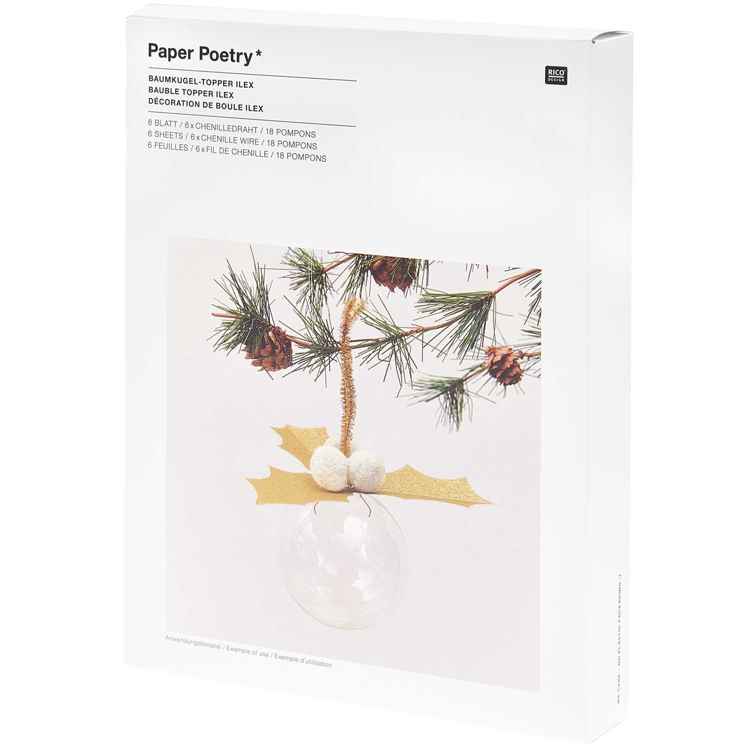 Paper Poetry Christbaumkugel-Topper Ilex gold 6 Stück