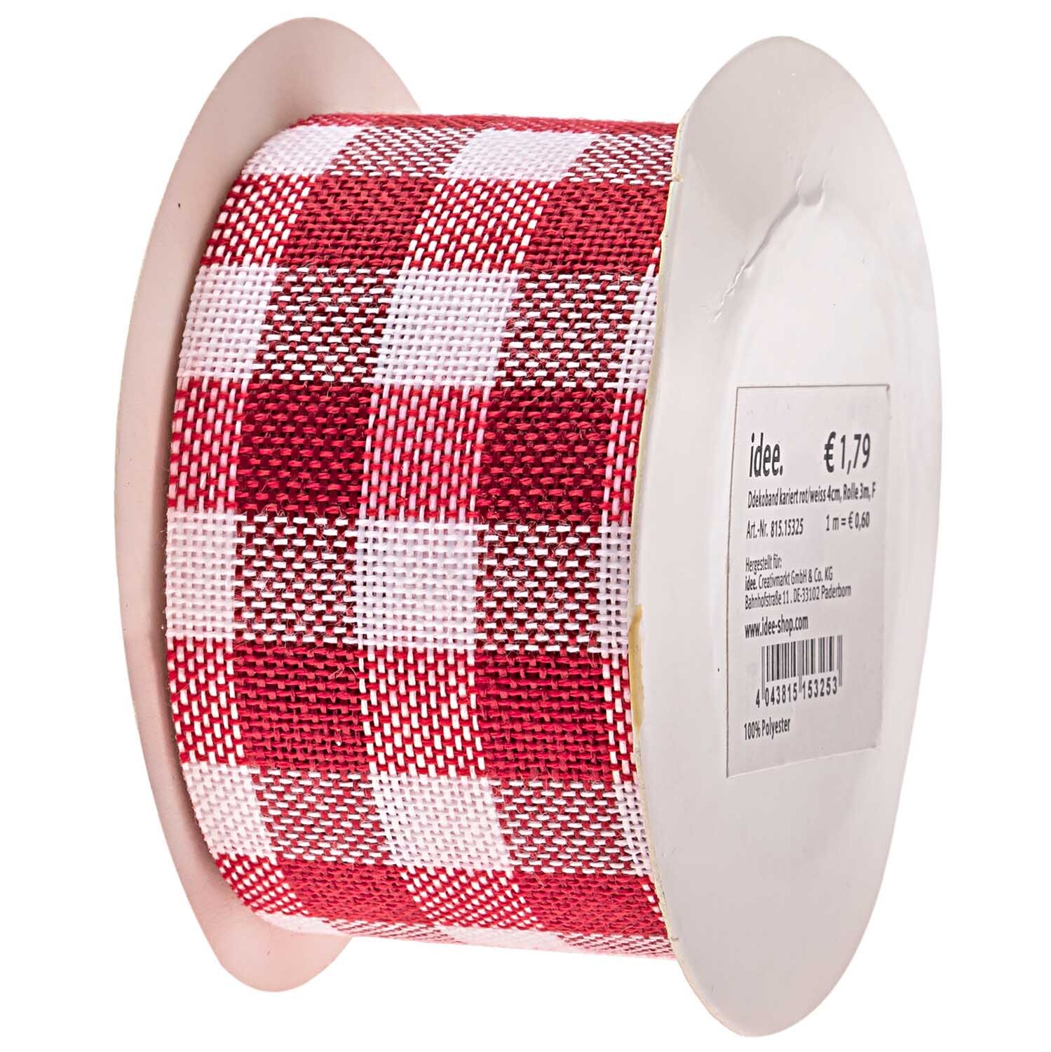 Dekoband kariert rot-weiß 4cm 3m