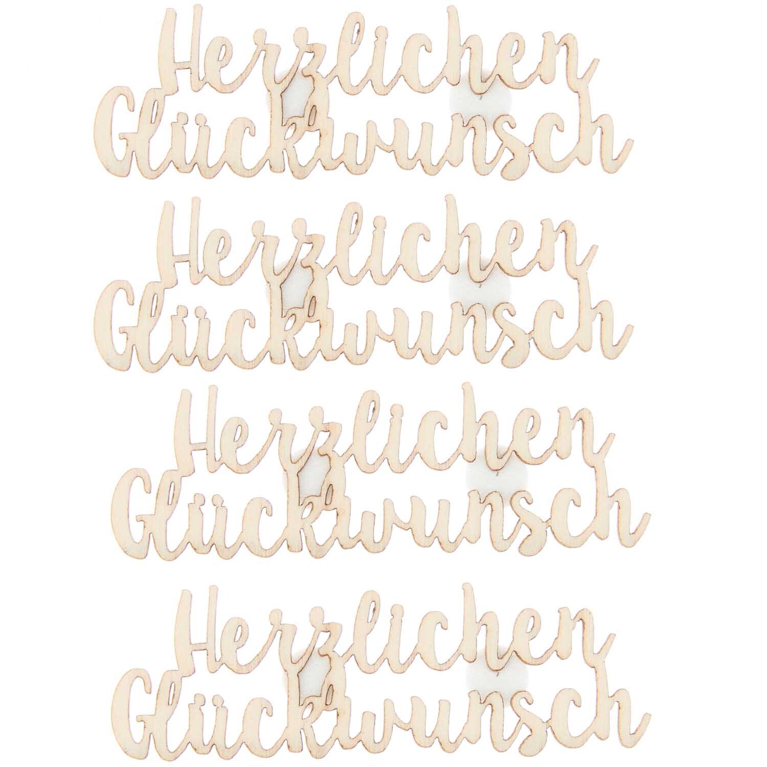 Holzsticker "Herzlichen Glückwunsch" 70x23mm 4 Stück